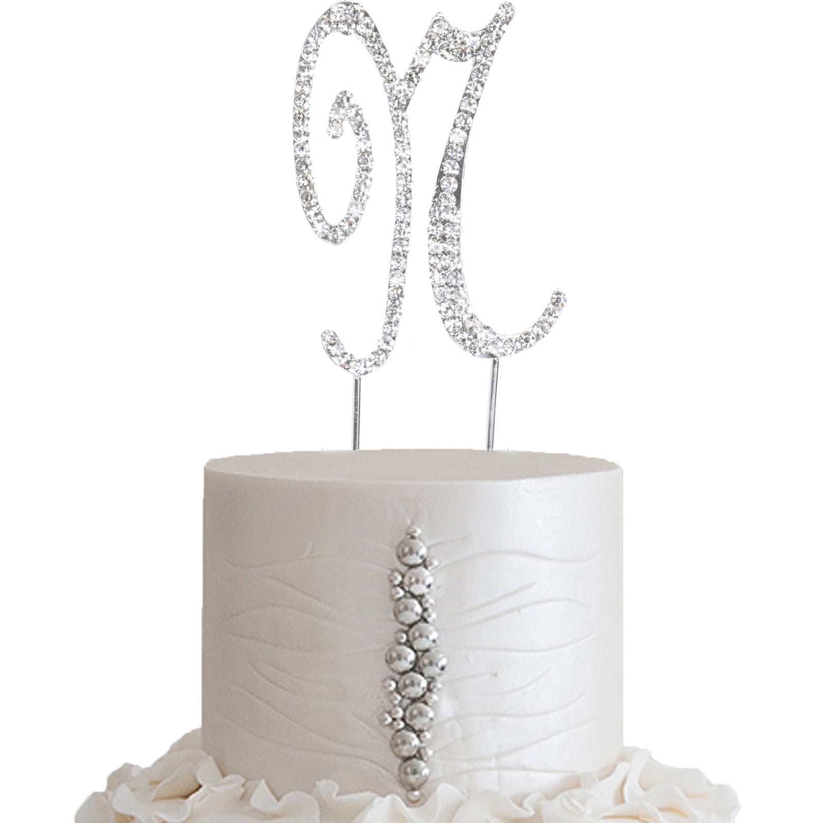 Balsacircle Silver Cake Topper 2 5 Tall Rhinestone Personalized Wedding Party Monogram Dessert Decorations