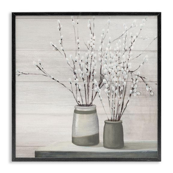 Stupell Industries French Country Willow Flower Still Life Neutral Grey Black Framed Giclee Art, 12 x 12, by Julia Purinton
