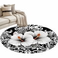 thumbnail image 2 of Black White Spring Floral Round Area Rug 4 FT, Non Slip Indoor Outdoor Rug, Summer Botanical Modern Washable Soft Circular Carpet Non-Shedding Floor Mat for Coffee Table Nursery Foyer Balcony, 2 of 8