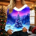 thumbnail image 2 of Womens Christmas Tops Faux Fur Trim V Neck Shirt Xmas Tree Print Long Sleeve Pullover Tops Vacation Outfits for Women, 2 of 4