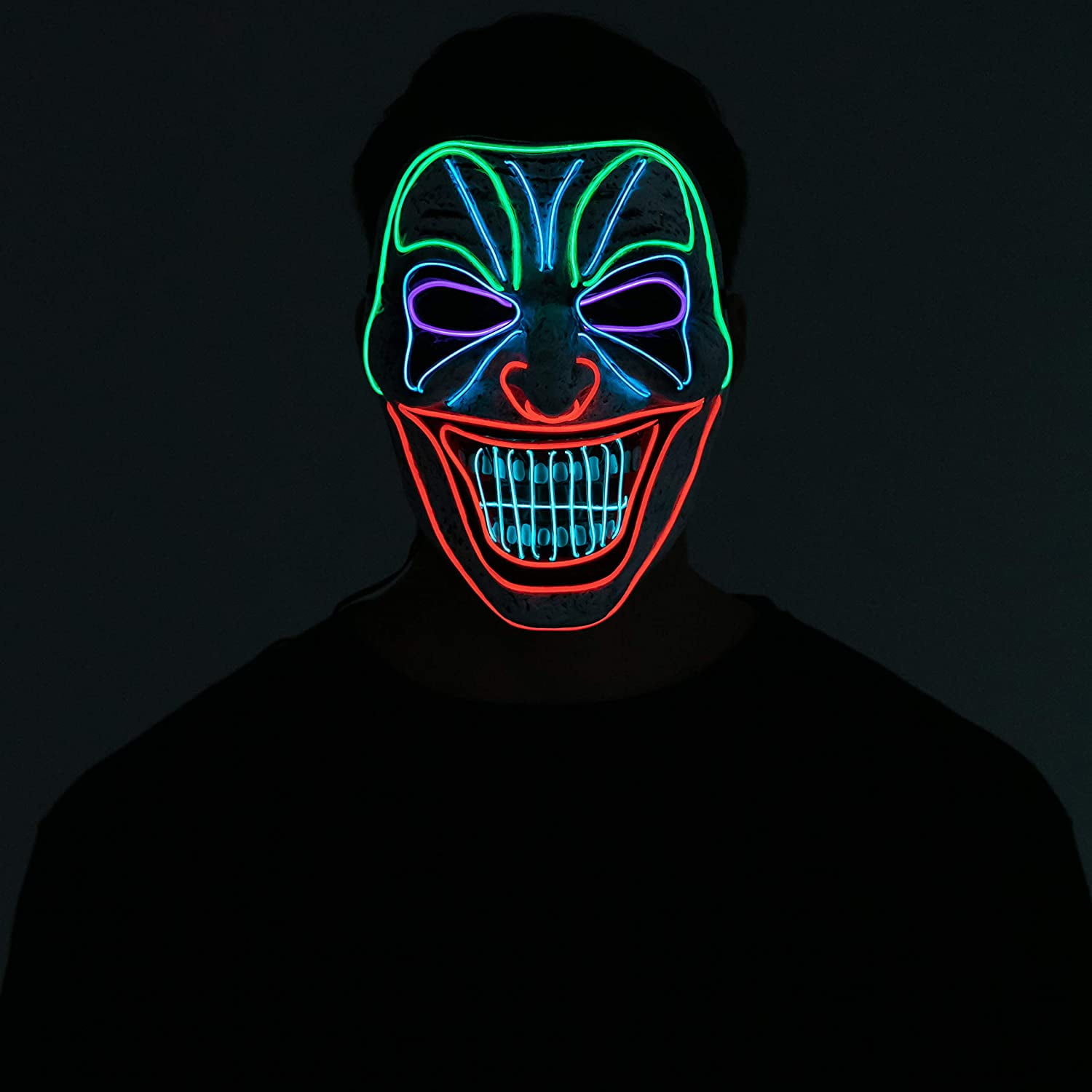 Máscara LED De Payaso Brillante Para Halloween Y Fiestas - 3 Modos De Luz, Baterías No Incluidas