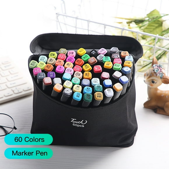 Amdohai 60 Colors Art Markers Set Double Tip Broad Fine Point Marker Pen with Carrying Bag Art Supplies for Students Adults Artists Drawing Coloring Sketching Design