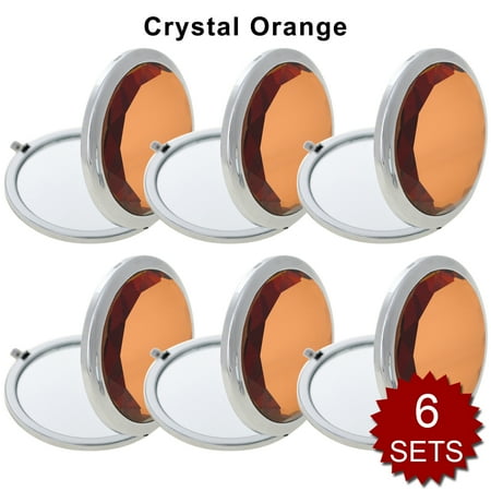 - GOGO 6 Sets/Pack Makeup Pocket Compact Mirror With Gift Box, Best Wedding Bridesmaid Gifts-Crystal Orange 6SETS