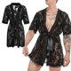 thumbnail image 4 of Men's Lace Floral Sheer Night Robe Half Sleeve Cardigan Bathrobe Nightwear Lingerie With T-back Panty Thong And Belt White Xl, 4 of 5