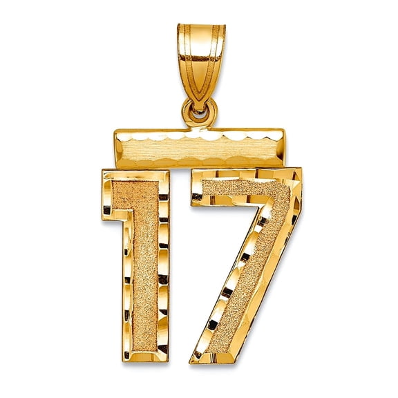 14k Solid Yellow Gold Medium Sparkle-Cut Sport game Number 17 Charm Pendant Necklace for Women