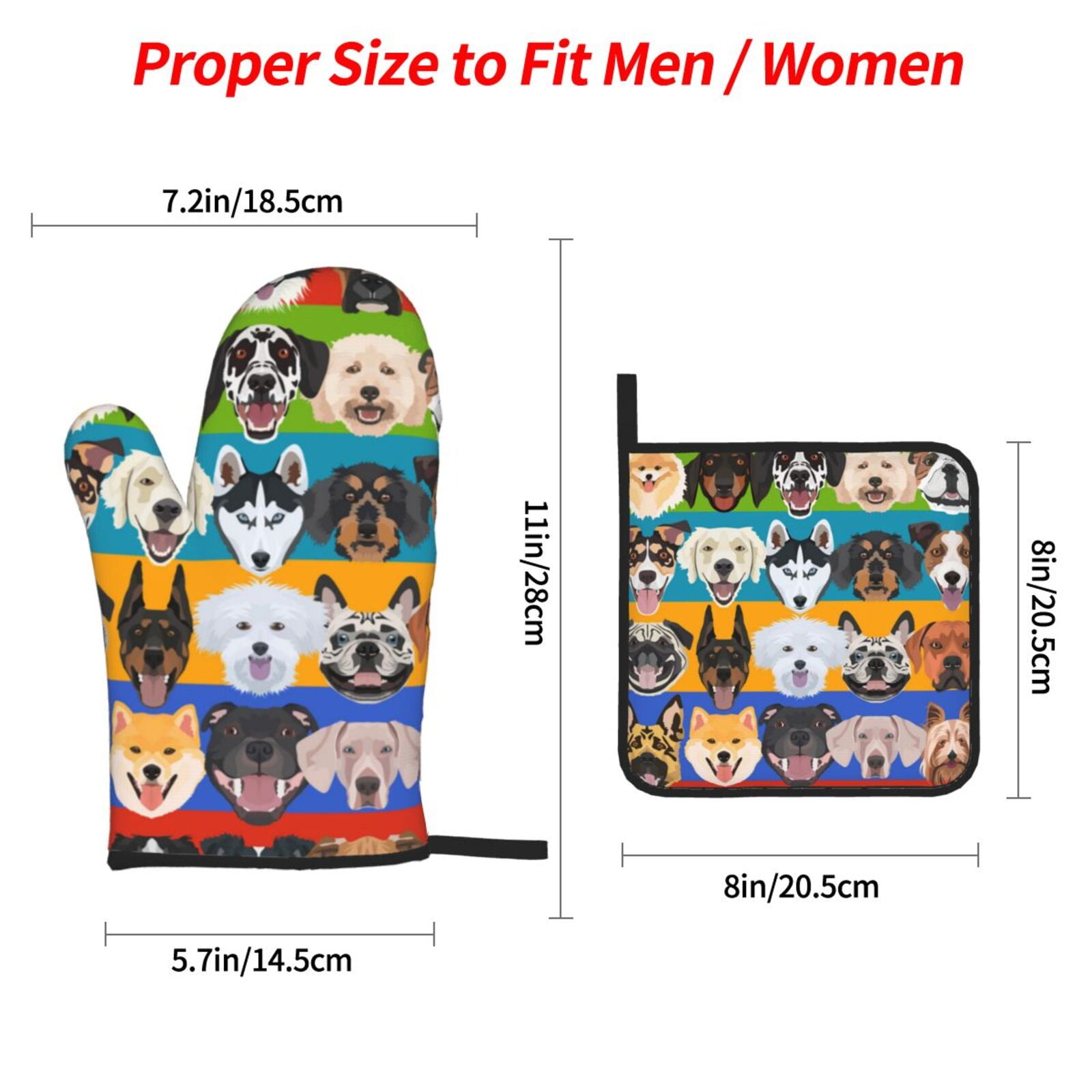 Colorful Dog Dogs Pattern 4Pcs Oven Mitts and Pot Holders Sets Oven Kitchen Gloves Hot Pads for Cooking BBQ Baking Grilling