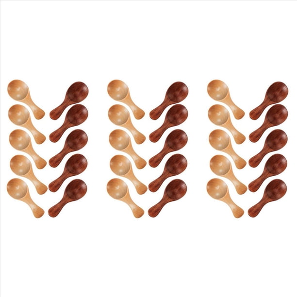 30 Cucharas PequeñAs de Madera Mini Condimento Condimento de AzúCar Sal Miel Cucharadita Café Mermelada de Té Helado de Mostaza Cuchara de Madera