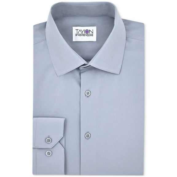 Tayion Mens Slim fit Dress Shirt Medium 15-15.5 32-33 Grey Solid