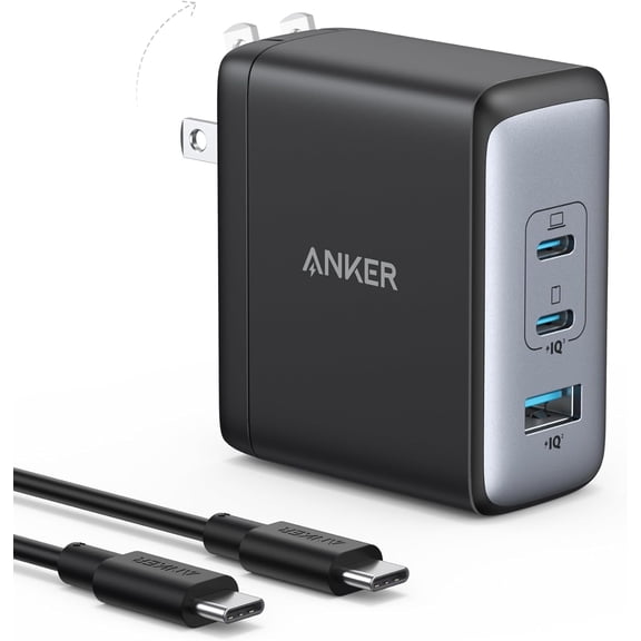 Anker Nano 100W USB-C Charger, 3-Port Fast Compact GaN Charger, Compatible for MacBook Pro/Air, ThinkPad, Dell, iPad Pro, iPhone 15 Series, Galaxy S23, and More (USB-C to USB-C Cable Included)