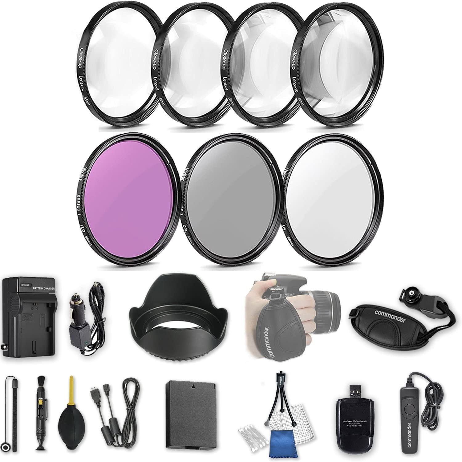 Essentials Accessory Package For Canon EOS Rebel T3  1100D , T5  1200D Includes 2 Lenses Filter Kit Batteries Flash And Much More