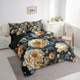 thumbnail image 3 of Homewish Female Men Women Floral Peony Bedding Comforter Set 7 Pieces,Chic Flowers Blossoms Full Bedding Set Lightweight,Retro Vintage Exotic Style Fitted Sheet Flat Sheet, 3 of 8