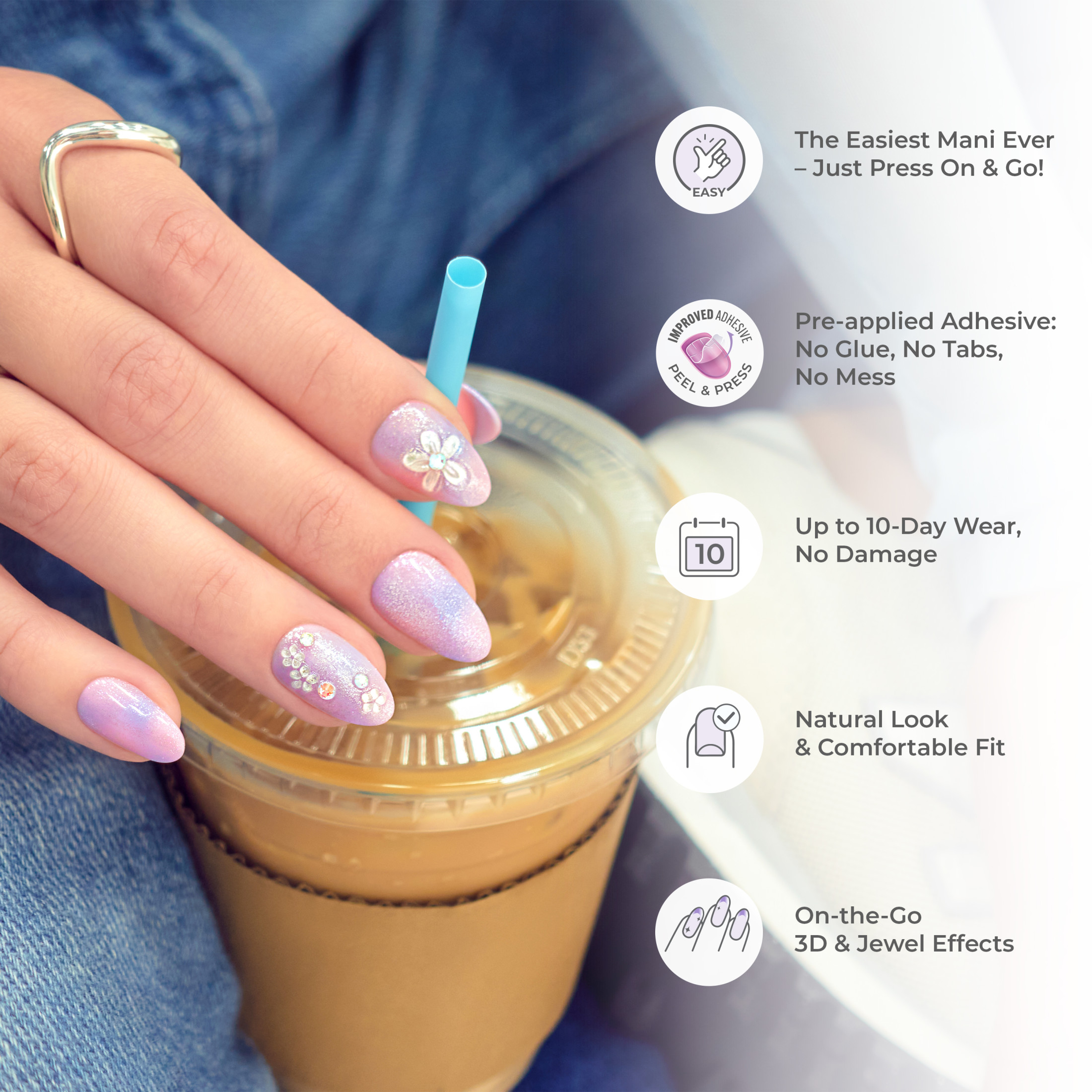 Impress Premium Medium Almond Press-On Nails, Pink photo 8