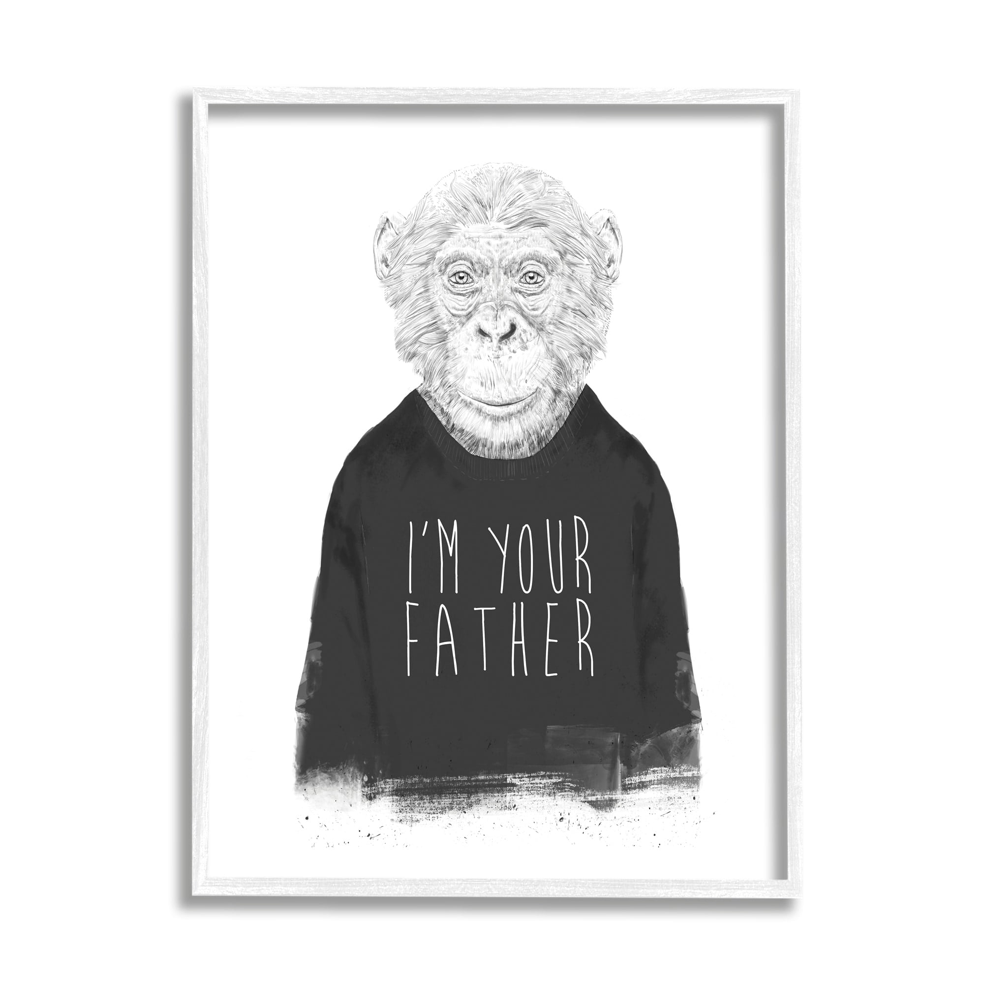 Stupell Industries Monochrome I'm Your Father Monkey Wearing Shirt Text Framed Wall Art, 24 x 30, Design by Balazs Solti