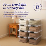 HOMZ 64-Quart Clear Stackable Plastic Storage Bins, Black Latches, 8 Pack