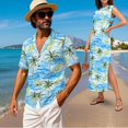 thumbnail image 2 of Jeiento Couples Matching Outfits Womens Hawaiian Dresses Coconut Tree Mens Short Sleeve Button Down Shirts Maxi Summer Dresses for Women Casual Long Sleeveless Crewneck Dress, 2 of 7