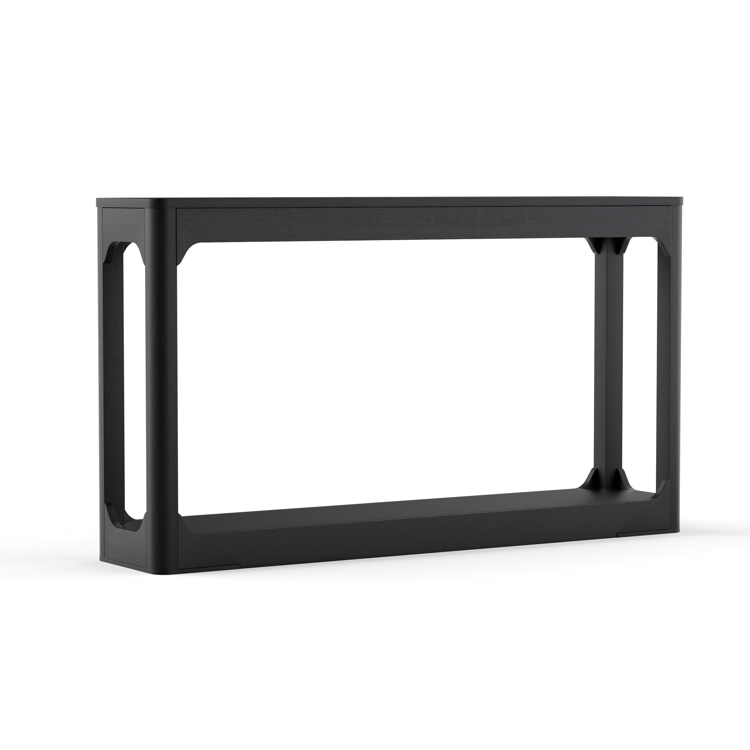 55.1" Black Curved-Leg Console Table, Slim Minimalist Wooden Side Table, Open Storage Sofa Table for Entryway, Hallway & Living Room