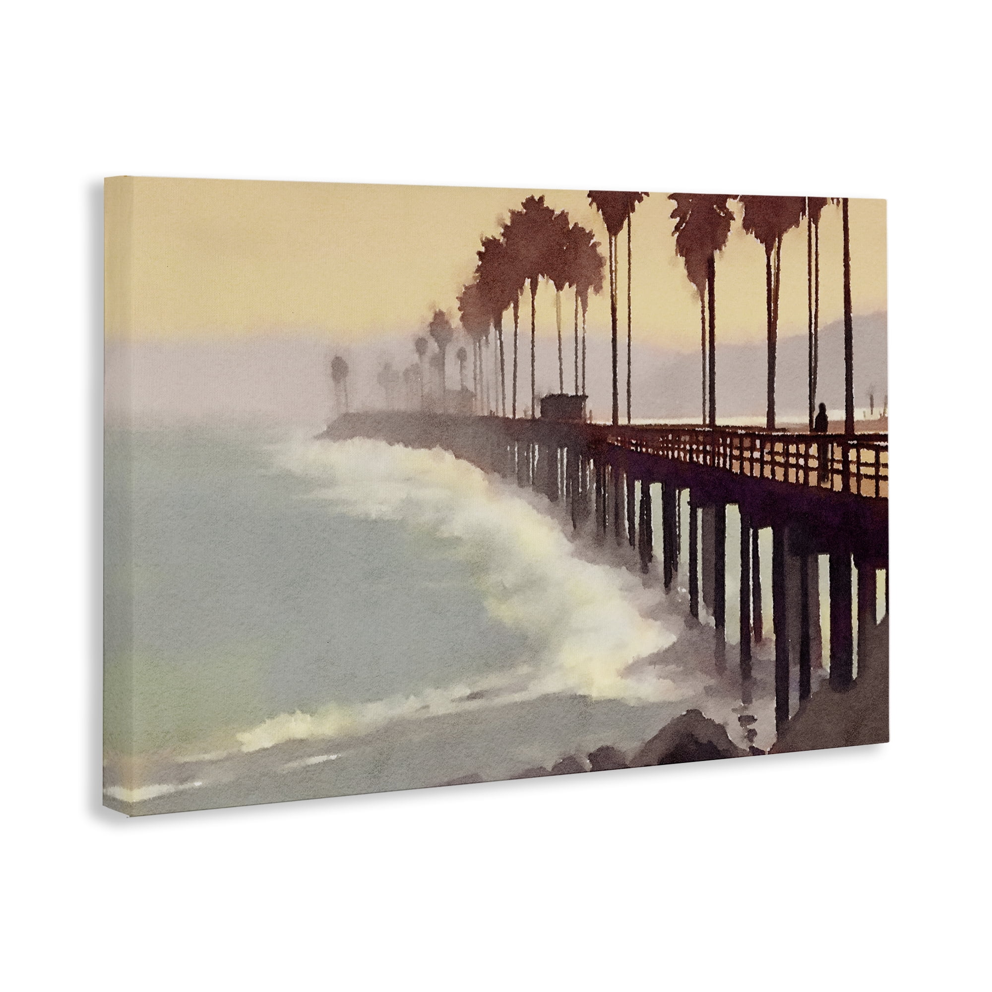 Stupell Industries Sunrise At The Pier Nautical & Beach Painting Wrapped Canvas Art Print Wall Art, 45 x 30