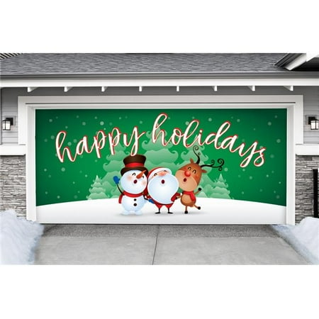 Holiday Door Decor My Door Decor 285905XMAS-015 7 x 16 ft. Christmas Characters Happy Holidays Christmas Door Mural Sign Car Garage Banner Decor, Multi Color ()