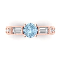 2.33 ct Round Cut Natural Sky Blue Topaz 3 Stone 14K Rose Gold Womens Engagement Ring