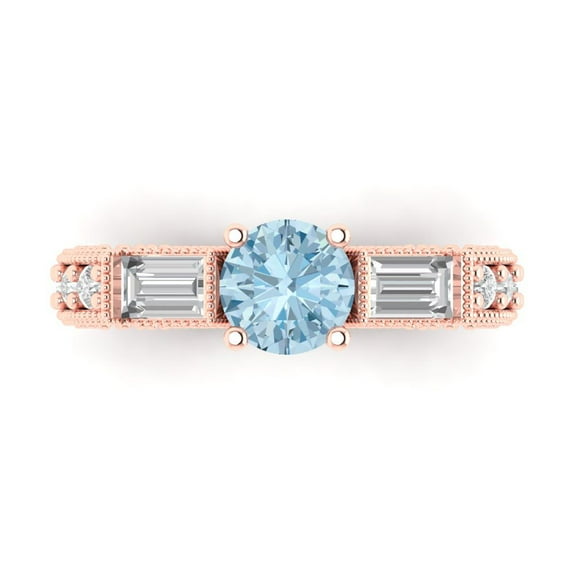 Three-Stone Engagement Ring for Women - 2.33ct Natural Swiss Blue Topaz in 14K Rose Gold Promise Ring