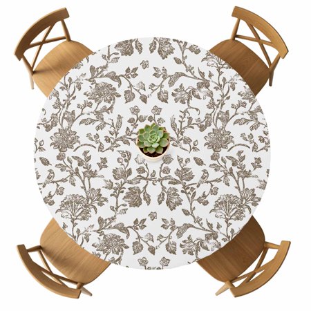Round Fitted Tablecloth with Elastic Brown Pastoral Flower Tablecloths Waterproof Oil Proof Farmhouse Floral Table Cover for Kitchen Dinner Holiday Party Picnic Fits Tables up to 36 - 44 Diameter