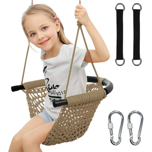 Tree Swing for Kids, Adjustable Toddler Rope Swing Seat with Snap Hooks and Straps, 440 lbs Capacity, Swingset Accessories for Indoor Porch Doorway Outdoor Playground Backyard (Khaki)