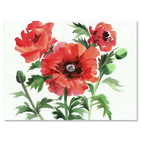 Designart ' Ancient Red Poppies II ' Traditional Canvas Wall Art Print