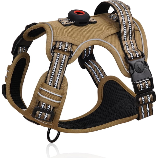Arnés para Perro Grande Mediano Chico con 3 Hebillas y Funda Airtag, Pechera para Perro Ajustable Sin Tirones Fácil de Poner, Arneses para Perros Reflectante Transpirable para Caminar Entrenar