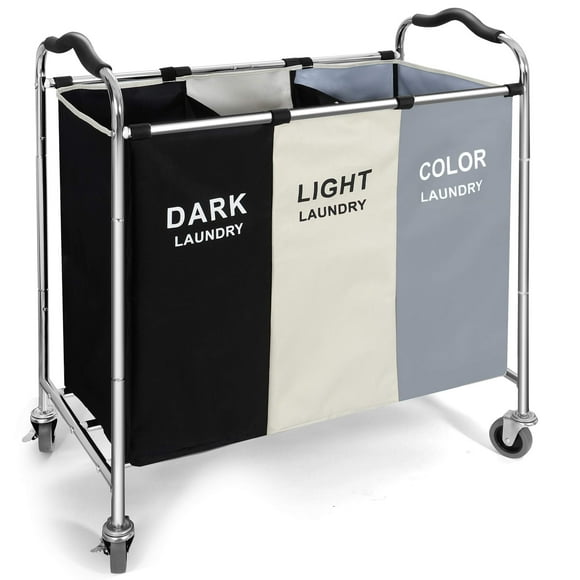Cesta para la colada con ruedas, cesta para la colada de 240 l con bolsa de lavandería de 3 secciones para ropa sucia, elementos esenciales del dormitorio, organización de toallas y almacenamiento de