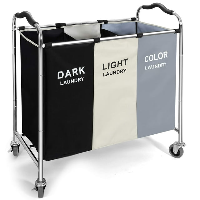 Cesta para la colada con ruedas, cesta para la colada de 240 l con bolsa de lavandería de 3 secciones para ropa sucia, elementos esenciales del dormitorio, organización de toallas y almacenamiento de
