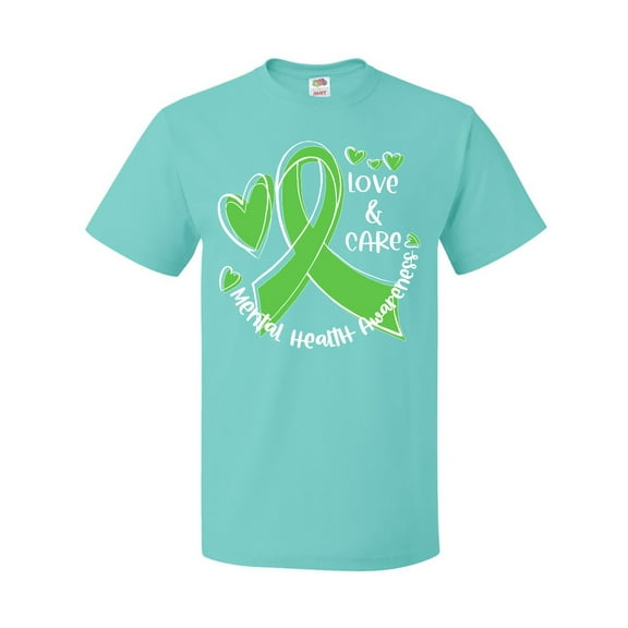 Inktastic Love and Care Mental Health Awareness Green Ribbon T-Shirt