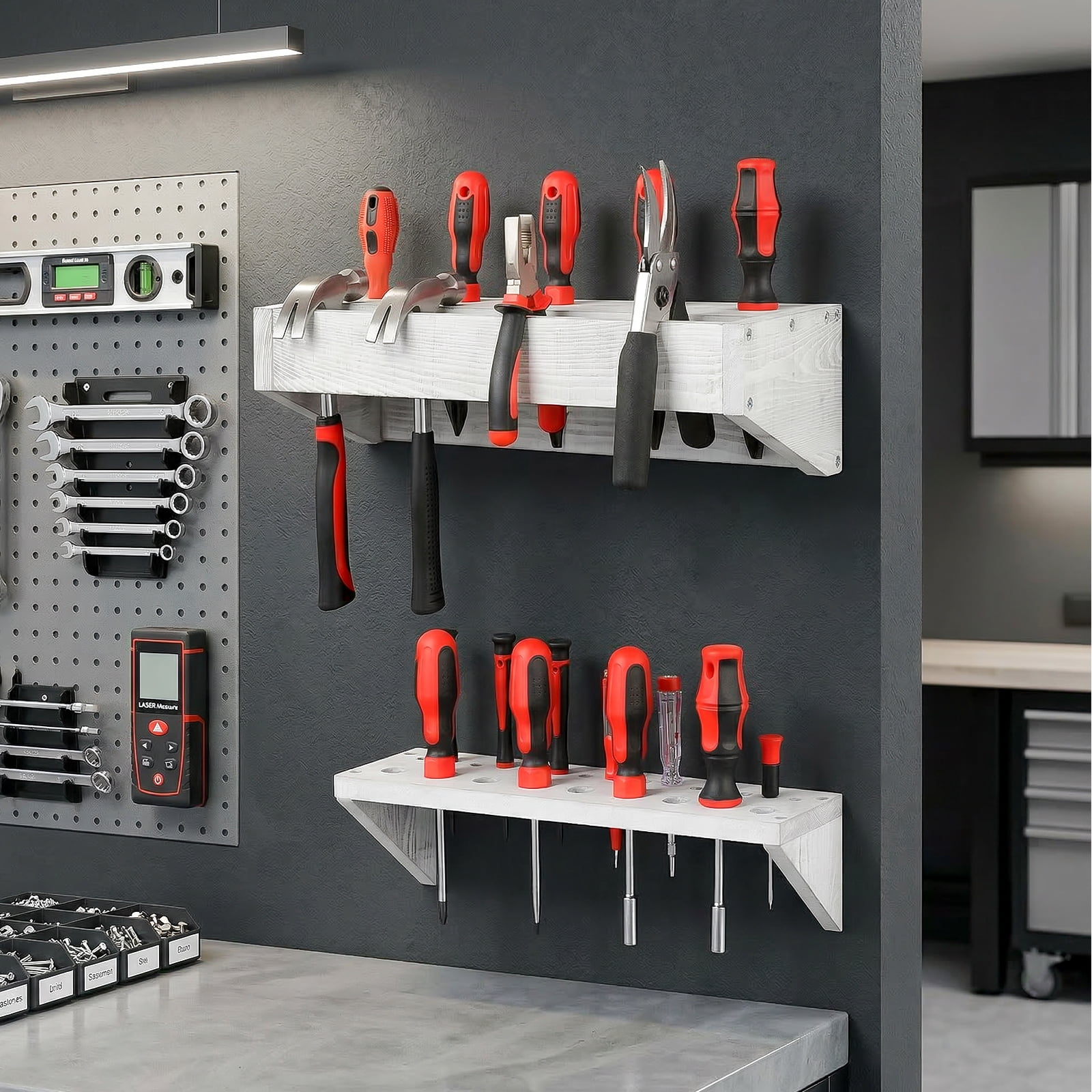SoildPal Wall Mount Screwdriver Organizer 2-Pack, Wood Tool Holder for Pliers and Hammer, Garage Tool Storage Rack for Workshop Wall Organization