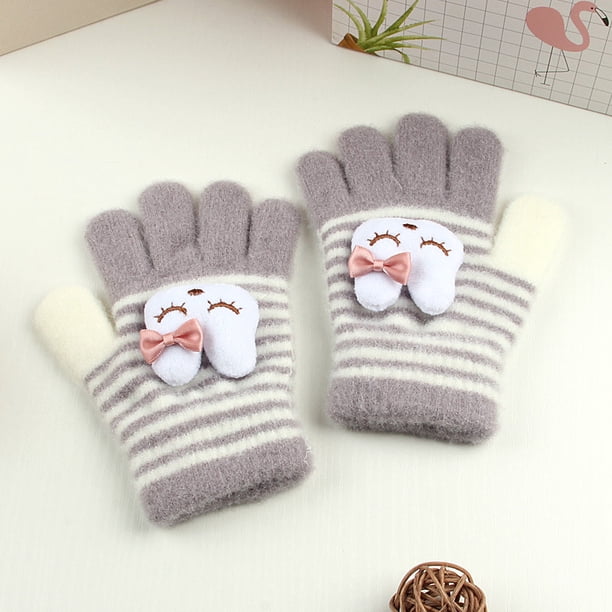 Guantes para niños, cálidos, de invierno, con forro polar, gruesos, de cinco dedos, multidedos, para niñas, de dedos completos, resistentes al frío