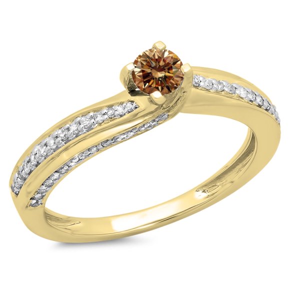 Dazzlingrock Collection 0.50 Carat (ctw) 14K Champagne & White Diamond Promise Engagement Ring 1/2 CT, Yellow Gold, Size 10