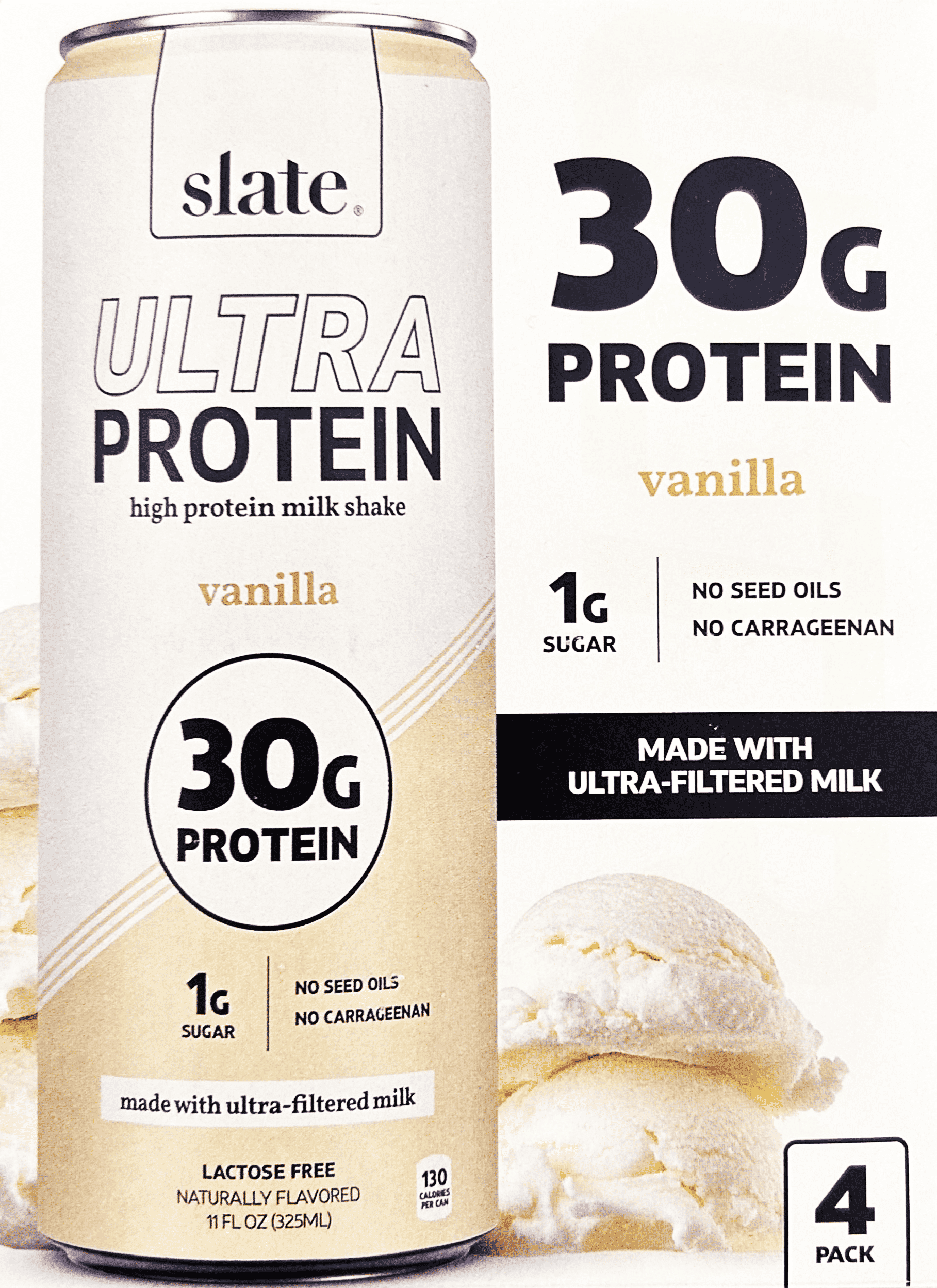 Slate Ultra Milk Shake, 30g Protein, Vanilla, 11 fl oz, 4 Pack