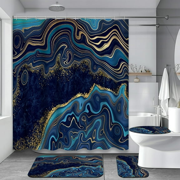 4 Pcs Sea Turtle Bathroom Shower Curtain Sets with Rugs, Watercolor Bathroom Sets with Shower Curtain and Rugs, Ocean Summer Bathroom Decor Sets with Mats and Towels