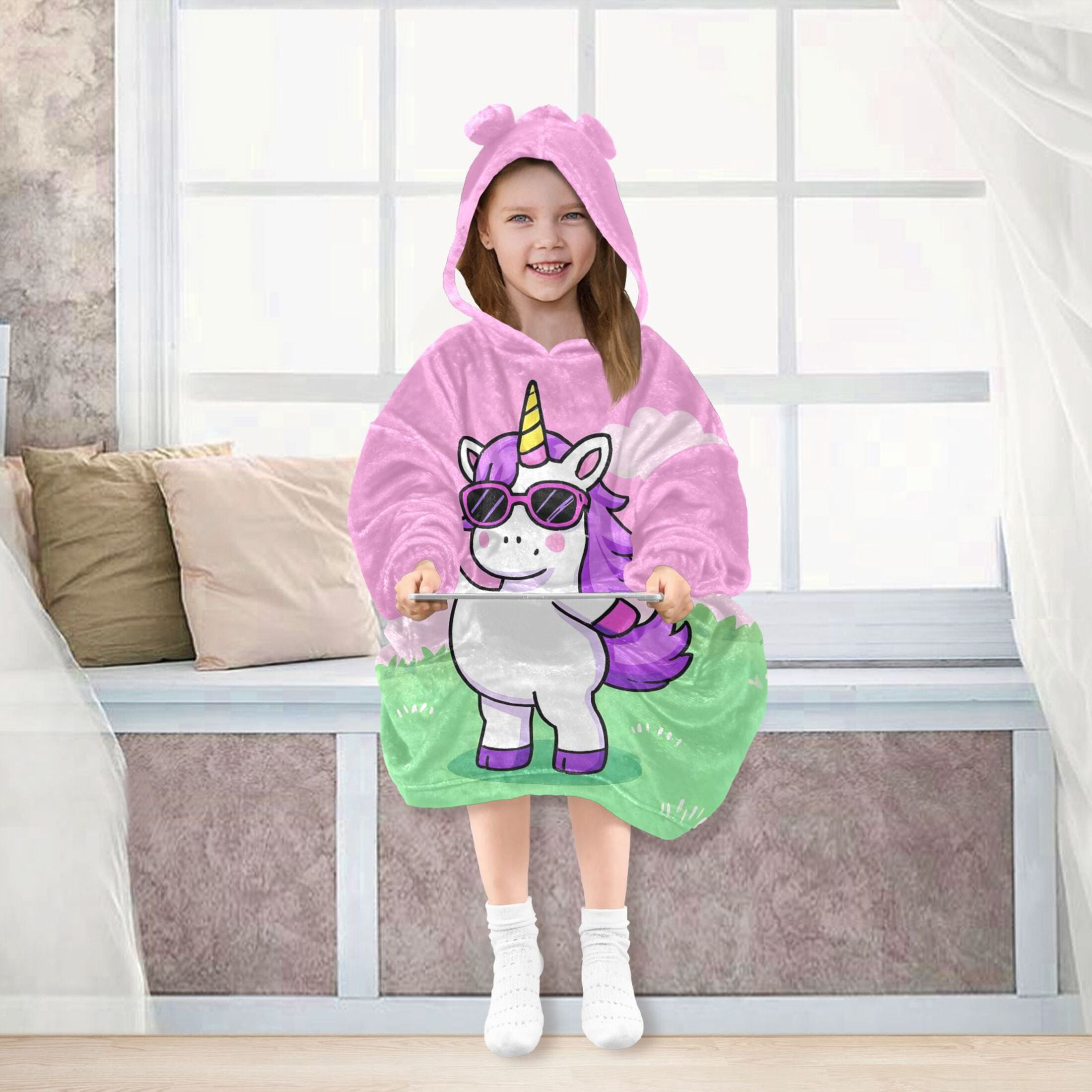 joogoo Wearable Blanket Hoodie Unicorn-u3 for Flannel Sherpa Pocket 3-14 YR S