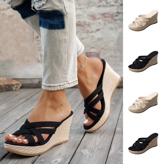 Miluxas Women Platform Wedge Sandals Peep Toe Slingback Dress Shoes Summer Roman Beach Sandals Black 9.5(43)