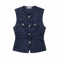 thumbnail image 1 of Chaleco Con Cinturón De Lentejuelas, Chaleco Versátil De Tweed Con Botones Dorados, Chaleco Con Botones Frontales Para Amantes De La Moda, Adultos, Para Vestir En Capas, Eventos Azul marino L, 1 of 6