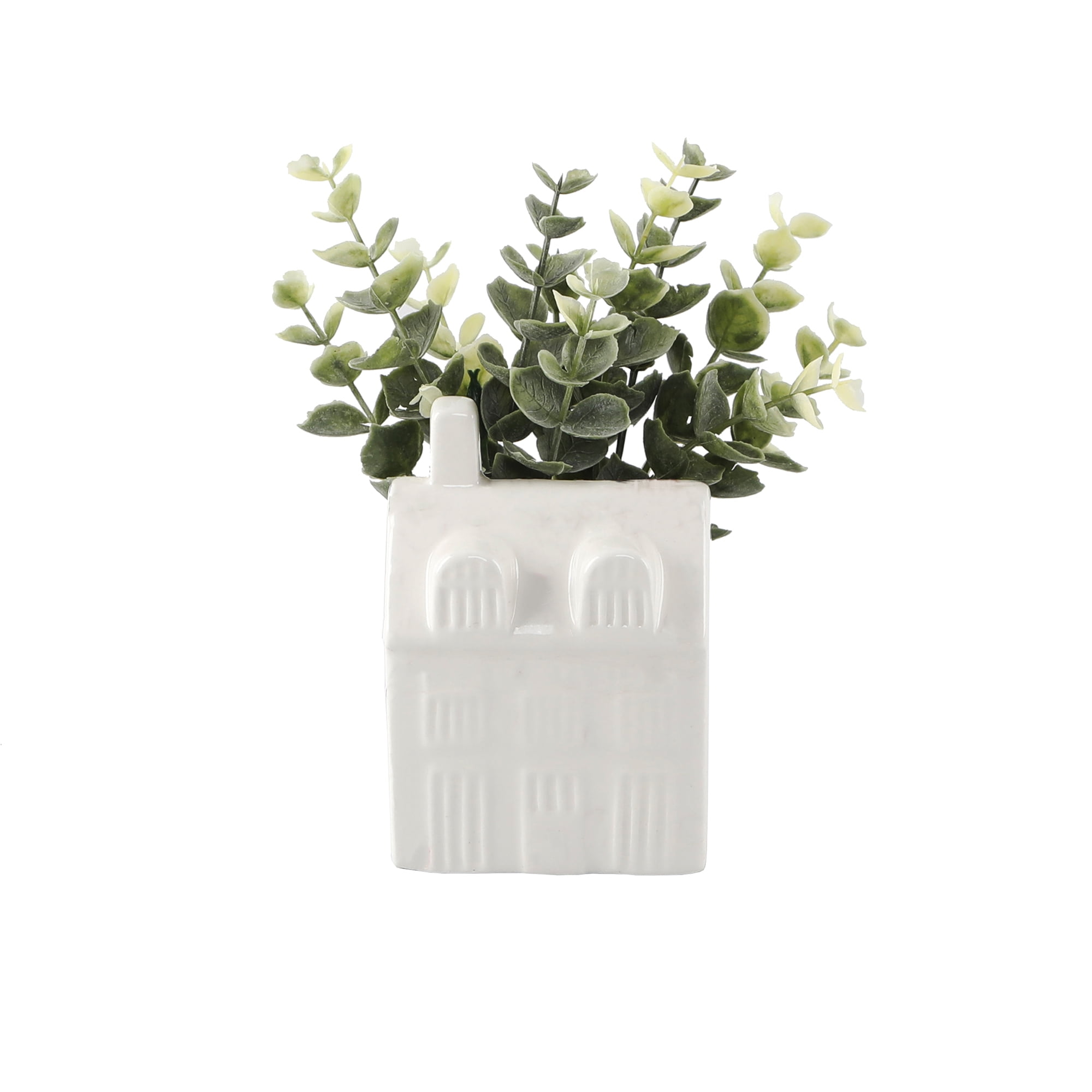 (2 pack) Mainstays 3" Artificial Baby Eucalyptus Plant in White Ceramic House Planter