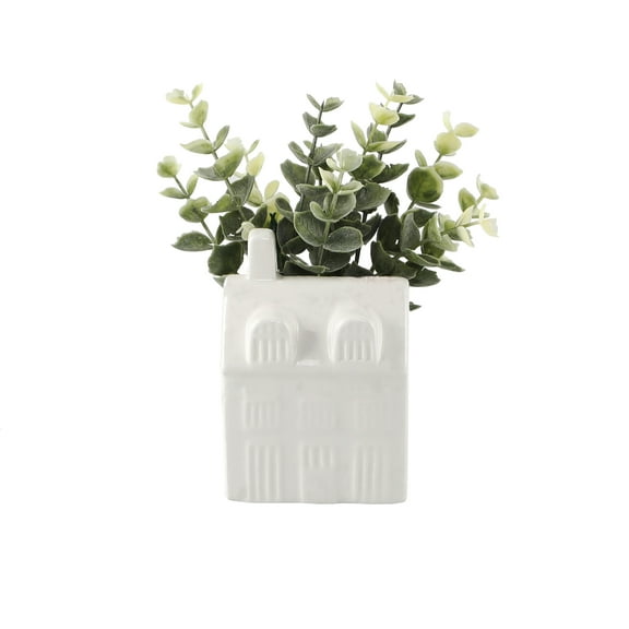 Mainstays 3" Tabletop Artificial Baby Eucalyptus in Ceramic House Planter, White