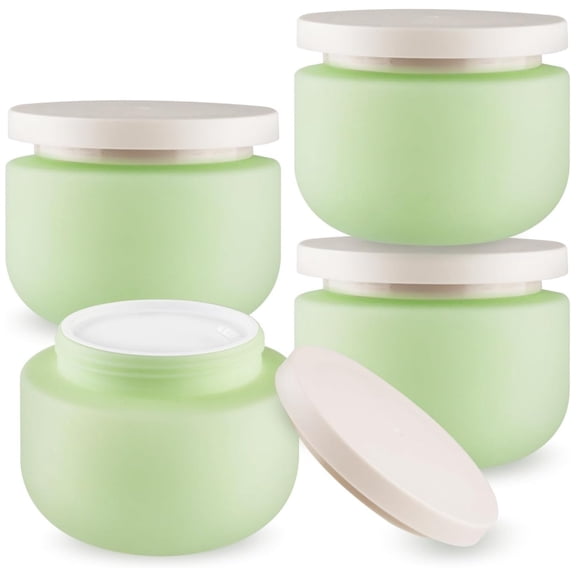 Topboutique Plastic Jars 4 Pack 8 oz Round Lotion Jars Cosmetic Container Small Refillable Jars with Lids Leak Wide Mouth Jars Travel Storage Bottles Containers for Makeup Sample Packing,Green