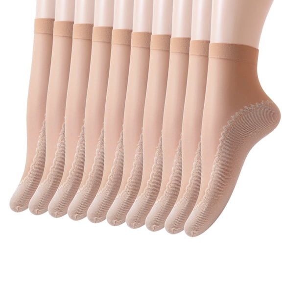 HNMKIU 10 Pairs Women's Mid Crew Socks with Solid Patterned Bottoms Breathable Non- Everyday Comfort Coffee,One Size