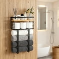 thumbnail image 5 of Yucurem Towel Racks for Bathroom, Metal Towel Storage Holder for Roll Towels, Wall Mounted Towel Organizer with Storage Basket and Wooden Shelf for Small Spaces, 5 of 6