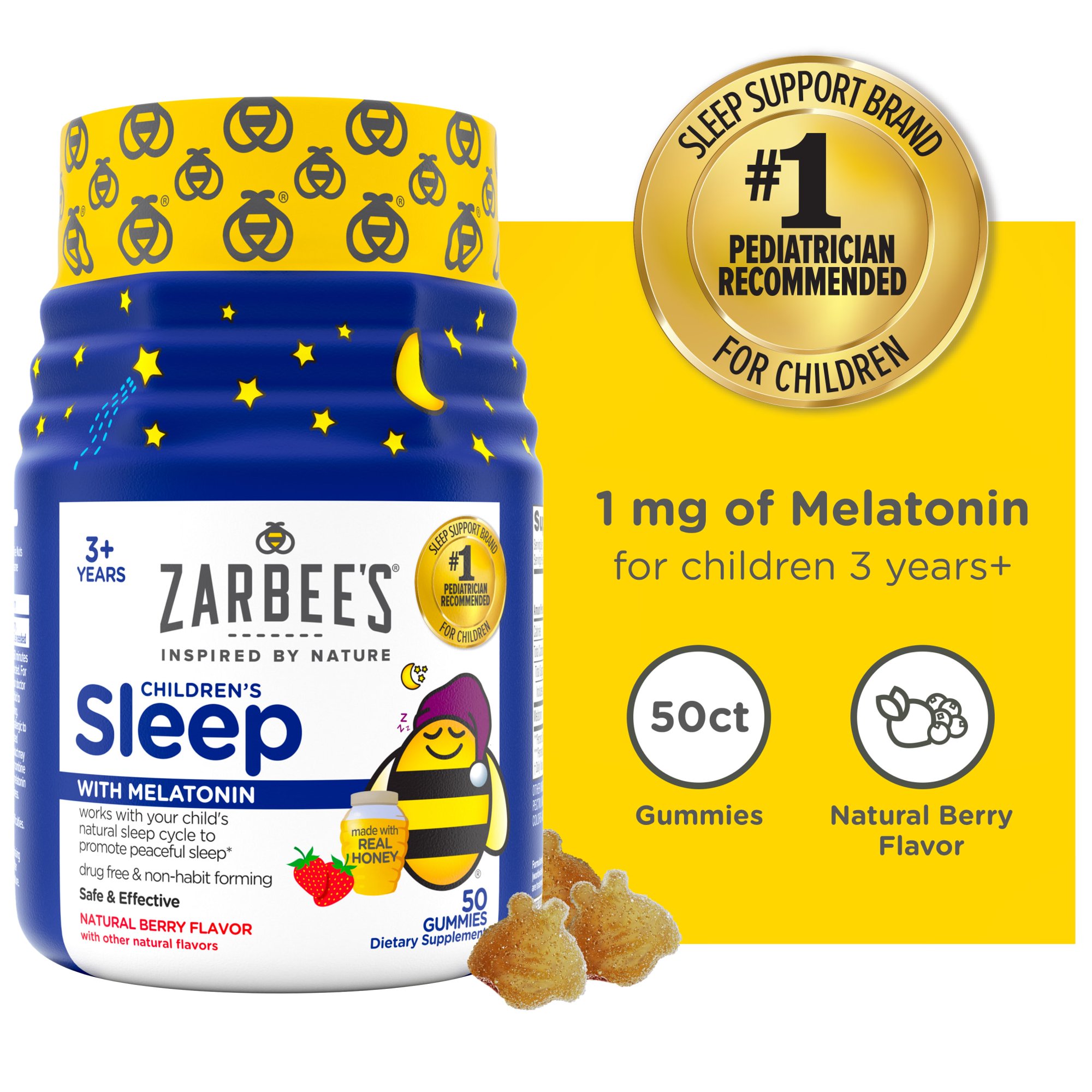 Zarbee's Children's Sleep Gummies with Melatonin, Berry, 50 Count