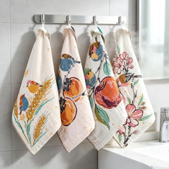 AQQNNA 4 Pack Cotton Terry Hand Towels, Vintage Style, Soft & Absorbent, 14x14 Inch for Home Use