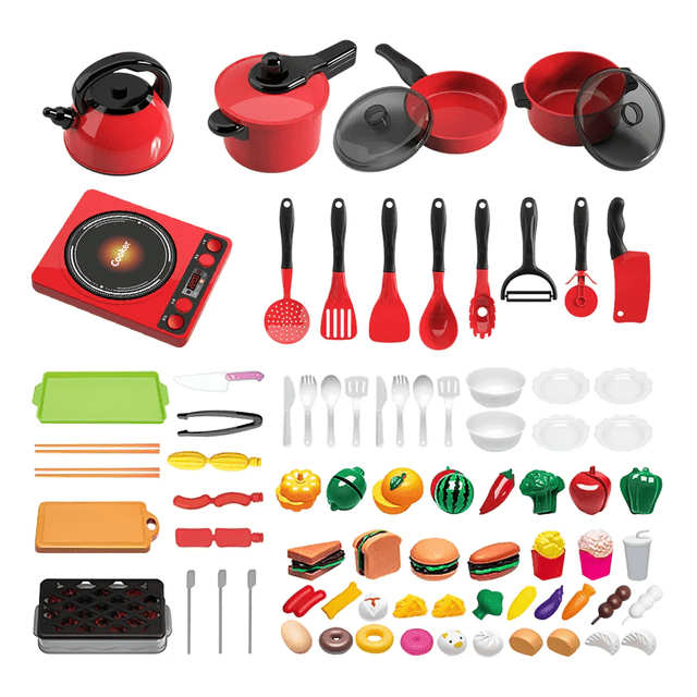 82pz Juguetes De Cocina Para Ninos Utensilios Cocina Comida Xtellar rojo