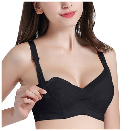 DXOUPM Women Soft Underwire Lace Close Knit Nursing Bras for Breastfeeding Deep V Pregnant Woman Bra Black 90E