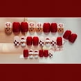 thumbnail image 4 of Uñas postizas cuadradas cortas de prensa navideñas de color rojo brillante de Santa Claus, 4 of 4