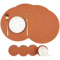 thumbnail image 1 of Placemats Faux Leather Round Table Mats Set of 4 with s, Heat-Resistant Waterproof Non-Slip Washable Mats for Kitchen Dinning Table, PU Table Mats (Brown+Black), 1 of 6